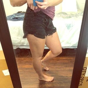 High waisted black denim shorts